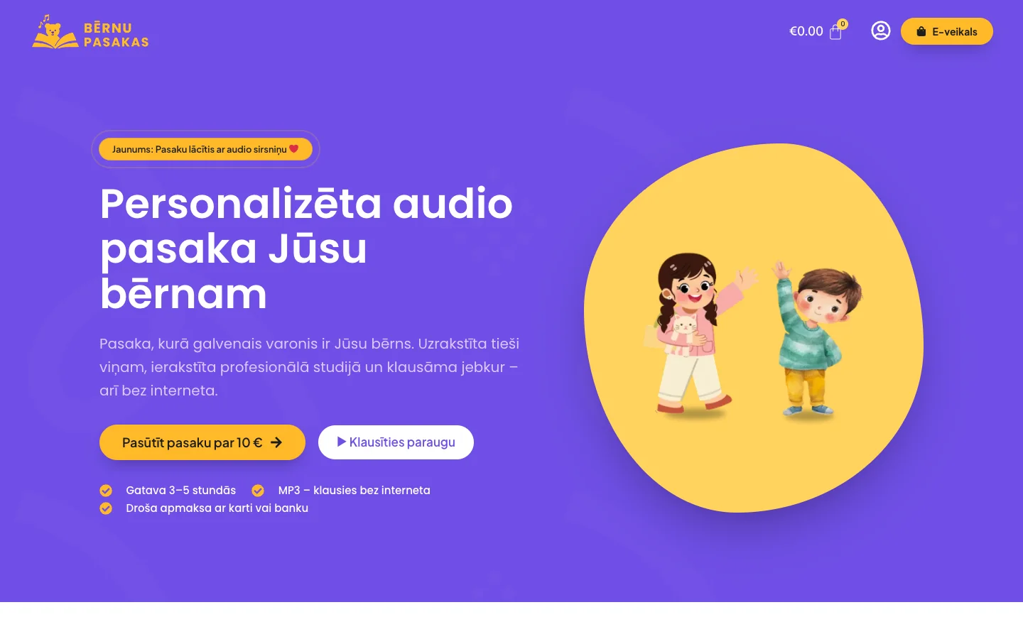 Bērnu pasakas: e-veikals personalizētām audio pasakām