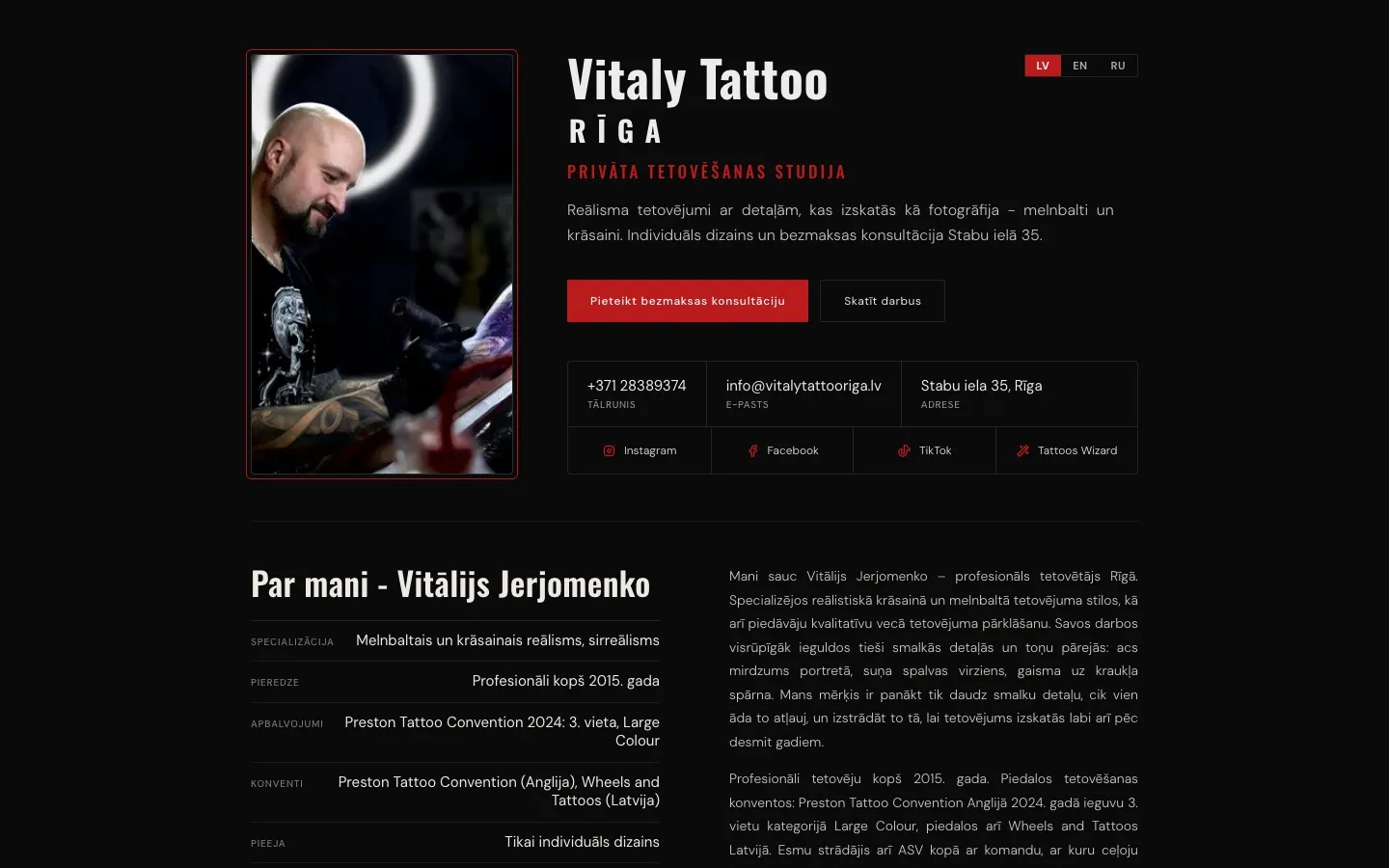 Vitaly Tattoo Riga: tetovēšanas studijas vietne trīs valodās